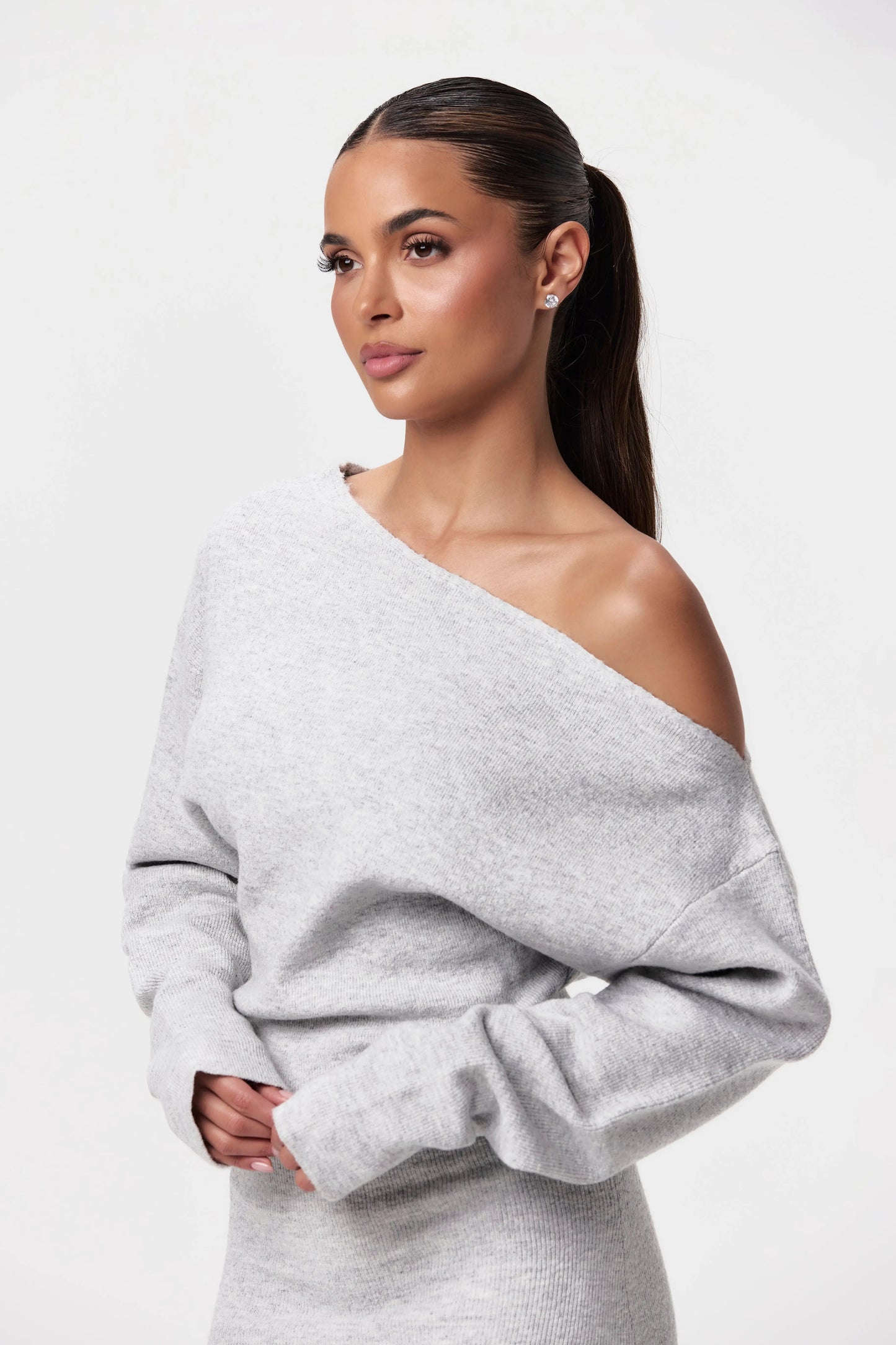 ZYPHIRE™ Off Shoulder Knit Sweater Dress