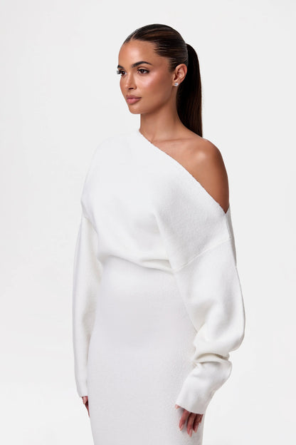 ZYPHIRE™ Off Shoulder Knit Sweater Dress